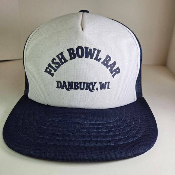 Vintage 1980s Fish Bowl Bar Danbury Wisconsin Trucker Hat Snapback Mesh Cap - Picture 1 of 11